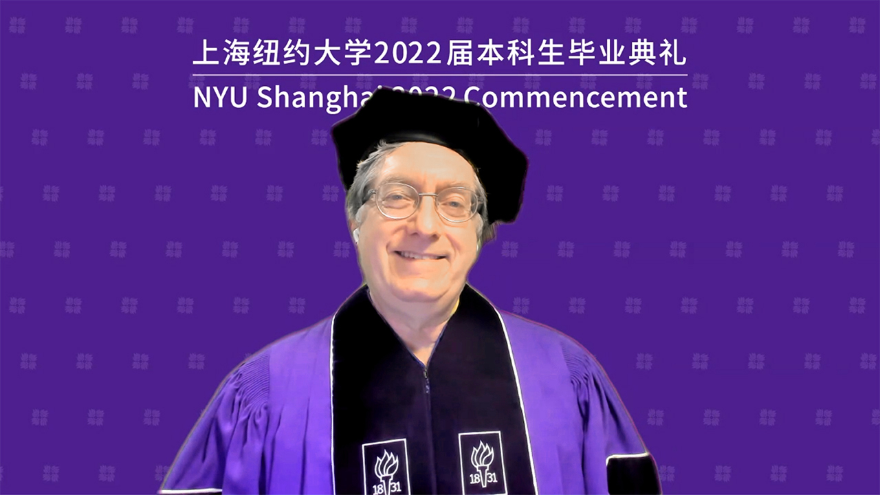 Vice Chancellor Jeffrey Lehman addresses the class of 2022 in his violet regalia