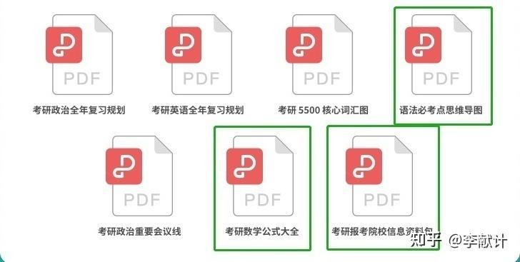 上述 7 种资料，均可以通过 0 元解锁上方的知乎考研卡片，来免费领取，其中我标注绿色的价值相较于其他资料更有价值！请重点注意标绿资料！