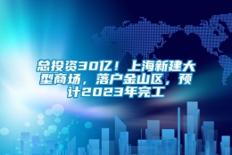 总投资30亿！上海新建大型商场，落户金山区，预计2023年完工