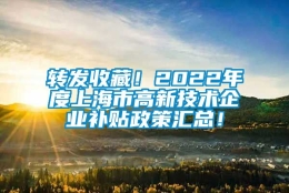 转发收藏！2022年度上海市高新技术企业补贴政策汇总！