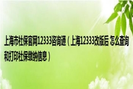 上海市社保官网12333咨询通（上海12333改版后 怎么查询和打印社保缴纳信息）