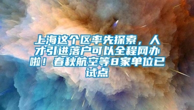 上海这个区率先探索，人才引进落户可以全程网办啦！春秋航空等8家单位已试点