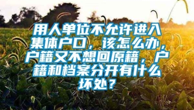 用人单位不允许进入集体户口，该怎么办，户籍又不想回原籍，户籍和档案分开有什么坏处？