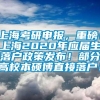 上海考研申报，重磅！上海2020年应届生落户政策发布！部分高校本硕博直接落户！