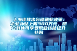 上海连续出台稳就业政策：企业补贴上限300万元，部分群体可享受职业技能提升补贴