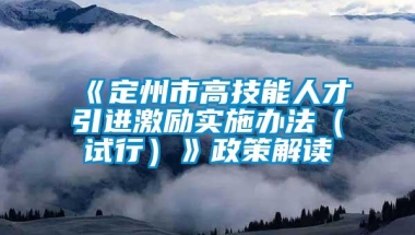 《定州市高技能人才引进激励实施办法（试行）》政策解读