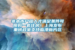 非本市户籍人才满足条件可限购一套住房！上海发布重磅政策支持临港新片区