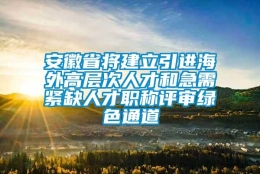 安徽省将建立引进海外高层次人才和急需紧缺人才职称评审绿色通道