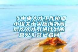 《中央人才工作协调小组关于实施海外高层次人才引进计划的意见》答记者问