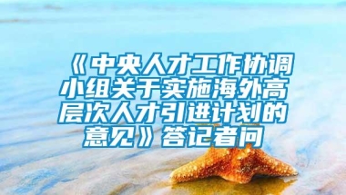 《中央人才工作协调小组关于实施海外高层次人才引进计划的意见》答记者问