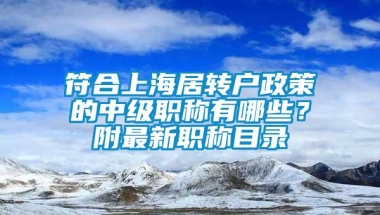 符合上海居转户政策的中级职称有哪些？附最新职称目录