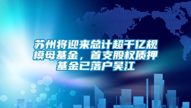 苏州将迎来总计超千亿规模母基金，首支股权质押基金已落户吴江