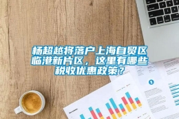 杨超越将落户上海自贸区临港新片区，这里有哪些税收优惠政策？