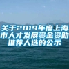 关于2019年度上海市人才发展资金资助推荐人选的公示