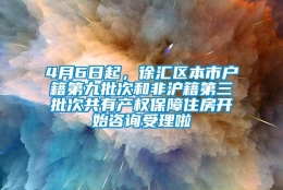 4月6日起，徐汇区本市户籍第九批次和非沪籍第三批次共有产权保障住房开始咨询受理啦