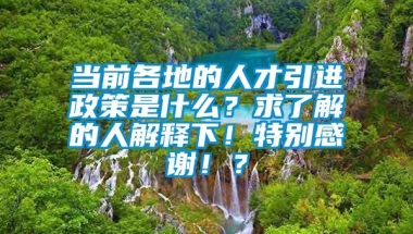 当前各地的人才引进政策是什么？求了解的人解释下！特别感谢！？