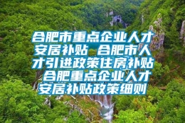 合肥市重点企业人才安居补贴 合肥市人才引进政策住房补贴 合肥重点企业人才安居补贴政策细则