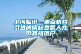 上海临港：重点机构引进的紧缺急需人才可直接落户