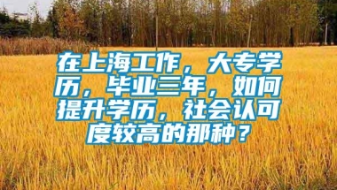 在上海工作，大专学历，毕业三年，如何提升学历，社会认可度较高的那种？