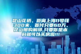 昆山花桥、距离上海11号线300米、首付只要60万、昆山限购解绑,只要你是本科就可以买房啦!!!