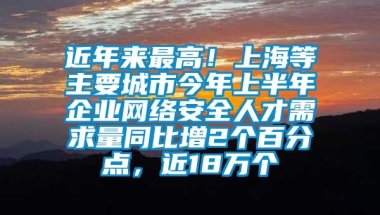 近年来最高！上海等主要城市今年上半年企业网络安全人才需求量同比增2个百分点，近18万个