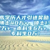 高学历人才引进奖励！博士40万+，硕士13万+，本科生6万+，专科生0万！