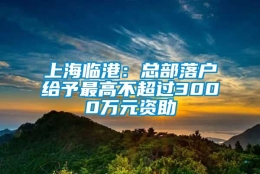 上海临港：总部落户给予最高不超过3000万元资助