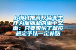 上海将把高校毕业生作为促就业的重中之重：只要吸纳了就按规定予以一定补贴