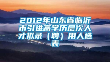 2012年山东省临沂市引进高学历层次人才拟录（聘）用人选表