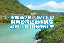 崇明新72。5月下旬时向公司提出申请居转户。6.10开好计生