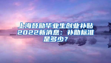 上海鼓励毕业生创业补贴2022新消息：补助标准是多少？