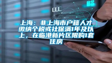 上海：非上海市户籍人才缴纳个税或社保满1年及以上，在临港新片区限购1套住房