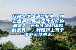 我是大学本科毕业生，想去当兵，具体是什么样的政策？ 还有年龄和体检的条件，，我胳膊上有个伤疤可以去不