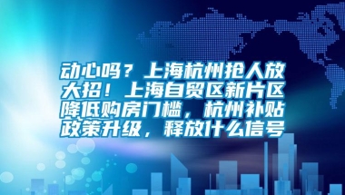 动心吗？上海杭州抢人放大招！上海自贸区新片区降低购房门槛，杭州补贴政策升级，释放什么信号