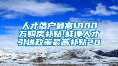 人才落户最高1000万购房补贴!蚌埠人才引进政策最高补贴20