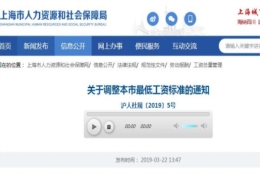 2019年上海市最低工资标准是多少？