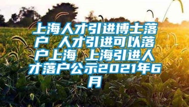 上海人才引进博士落户 人才引进可以落户上海 上海引进人才落户公示2021年6月